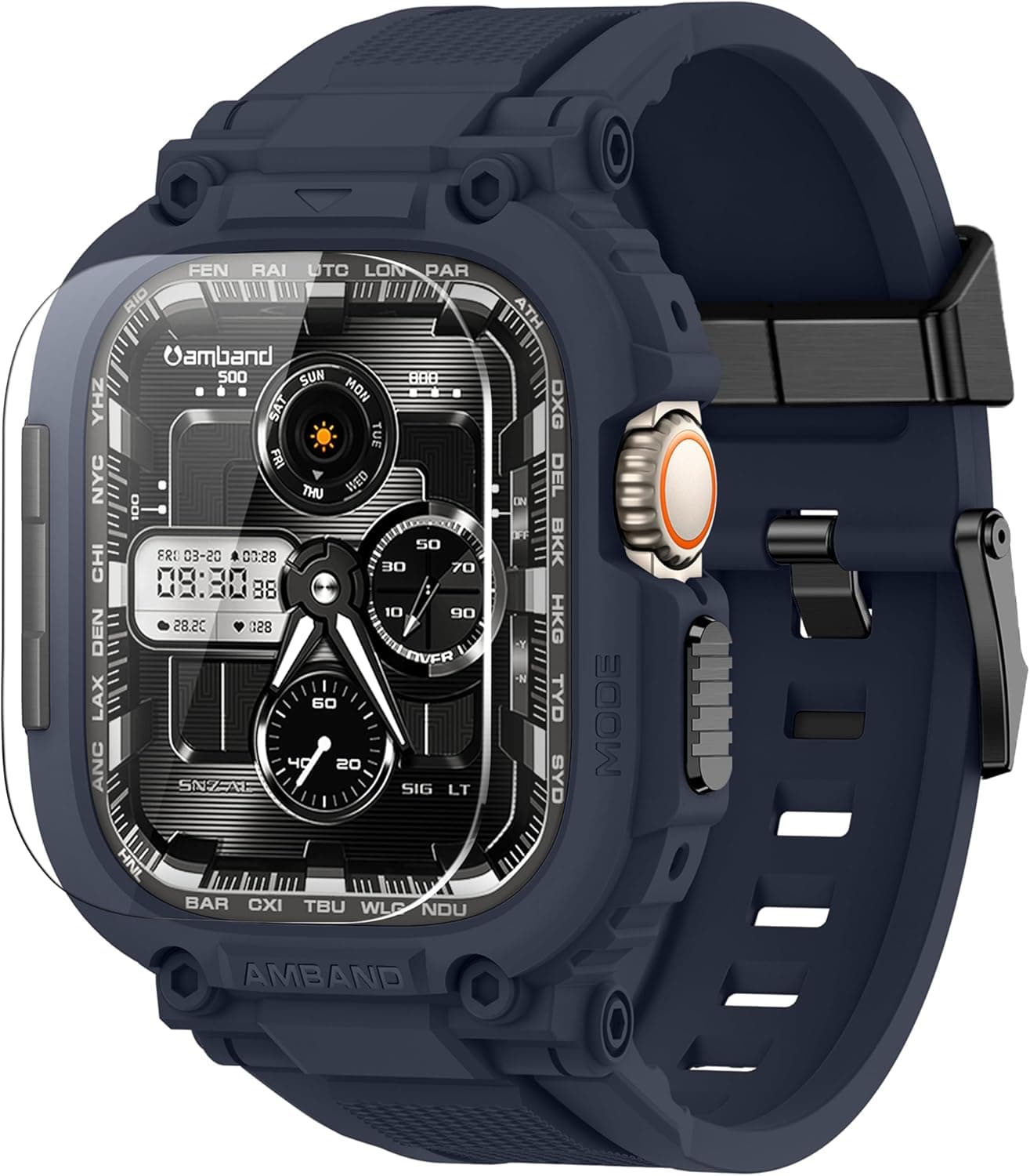 amBand M1 Sport Case Band for Apple Watch Ultra 3/2/1 & SE 3/2/1 & Series 11 10 9 8 7 6 5 4 3 49mm 46mm 45mm 44mm 42mm 41mm 40mm 38mm, Shockproof & Scratch Resistant Rugged Bumper for Men