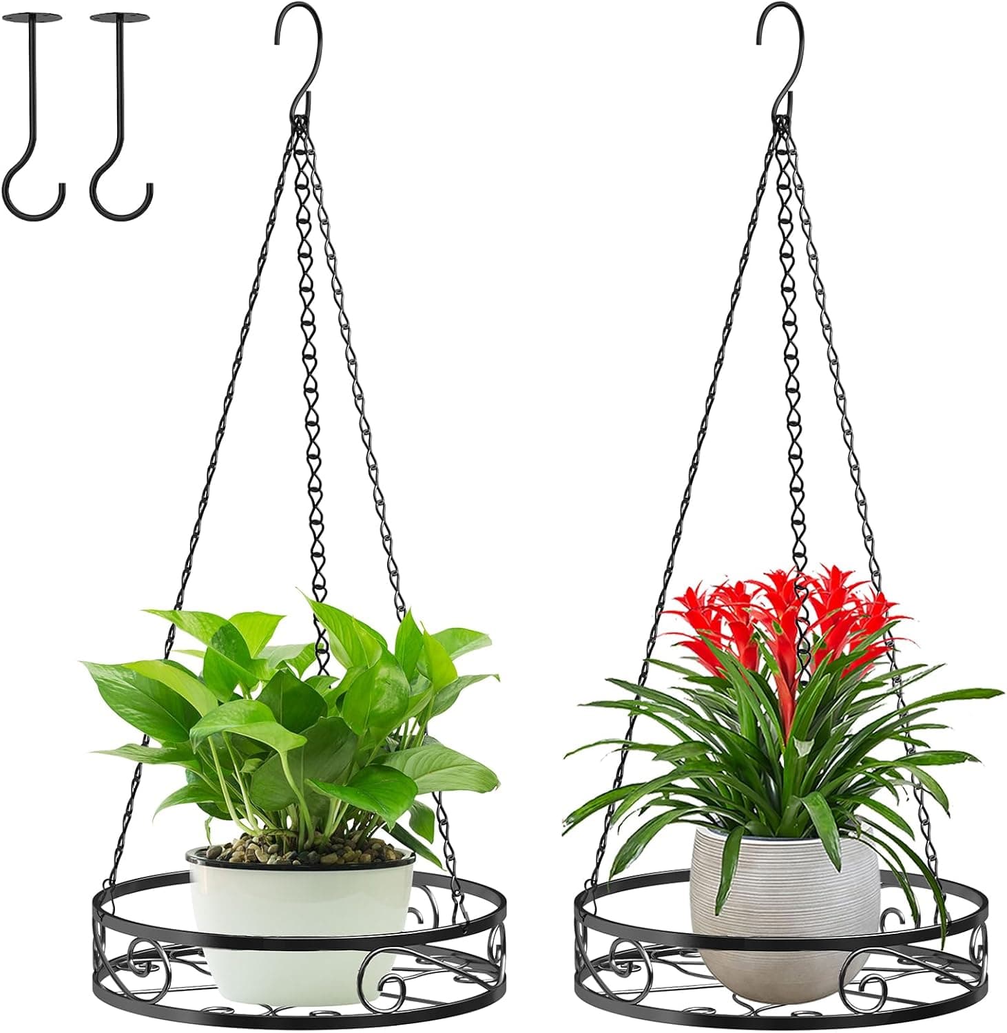 2-Pack Hanging Planters for Indoor Plants - Heavy Duty Metal Plant Hanger Indoor with 3 Chains and Hooks – Aesthetic Hanging Plant Holder for an Instant Gardening Decor