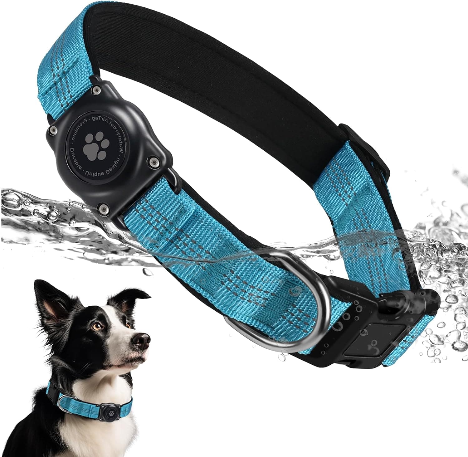 Upgraded AirTag Dog Collar, IP68 Waterproof Air Tag Dog Collar Holder, Reflective, Ultra-Durable, Comfortable Padded, Heavy Duty Dog Collars for Small Medium Large Dogs (XL (15.6"-22"), Blue)