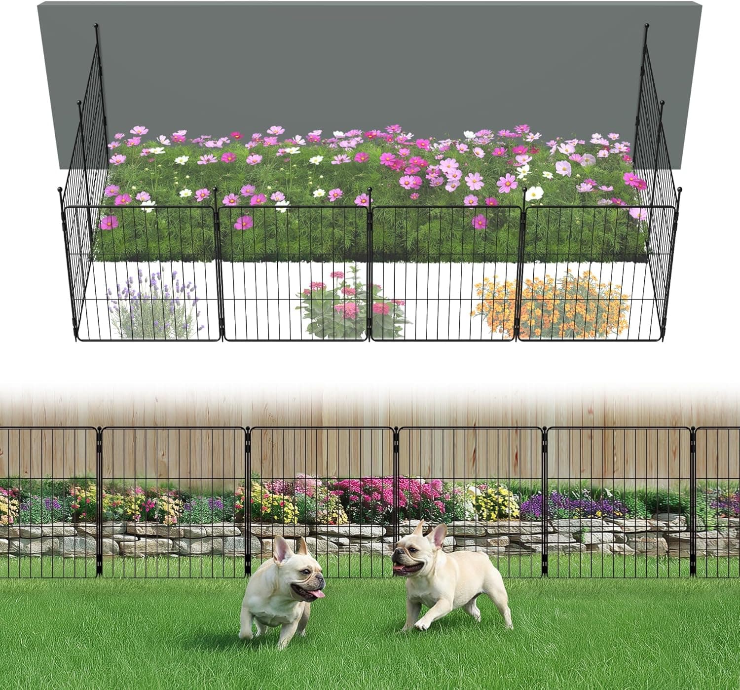 FXW Decorative Garden Fence for Yard - 24in(H) x 14.8ft(L) 8 Panels - Metal Fencing Panels - Animal Barrier Border for Dogs & Rabbits, Flower & Plant Edging