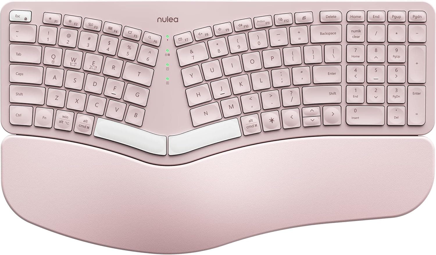 Nulea RT05 Wireless Ergonomic Keyboard, Split Keyboard with Wrist Rest, USB-C Charging, 7-Color Backlight, Natural Typing, Bluetooth and USB Connectivity, Compatible with Windows,Mac(Pink)