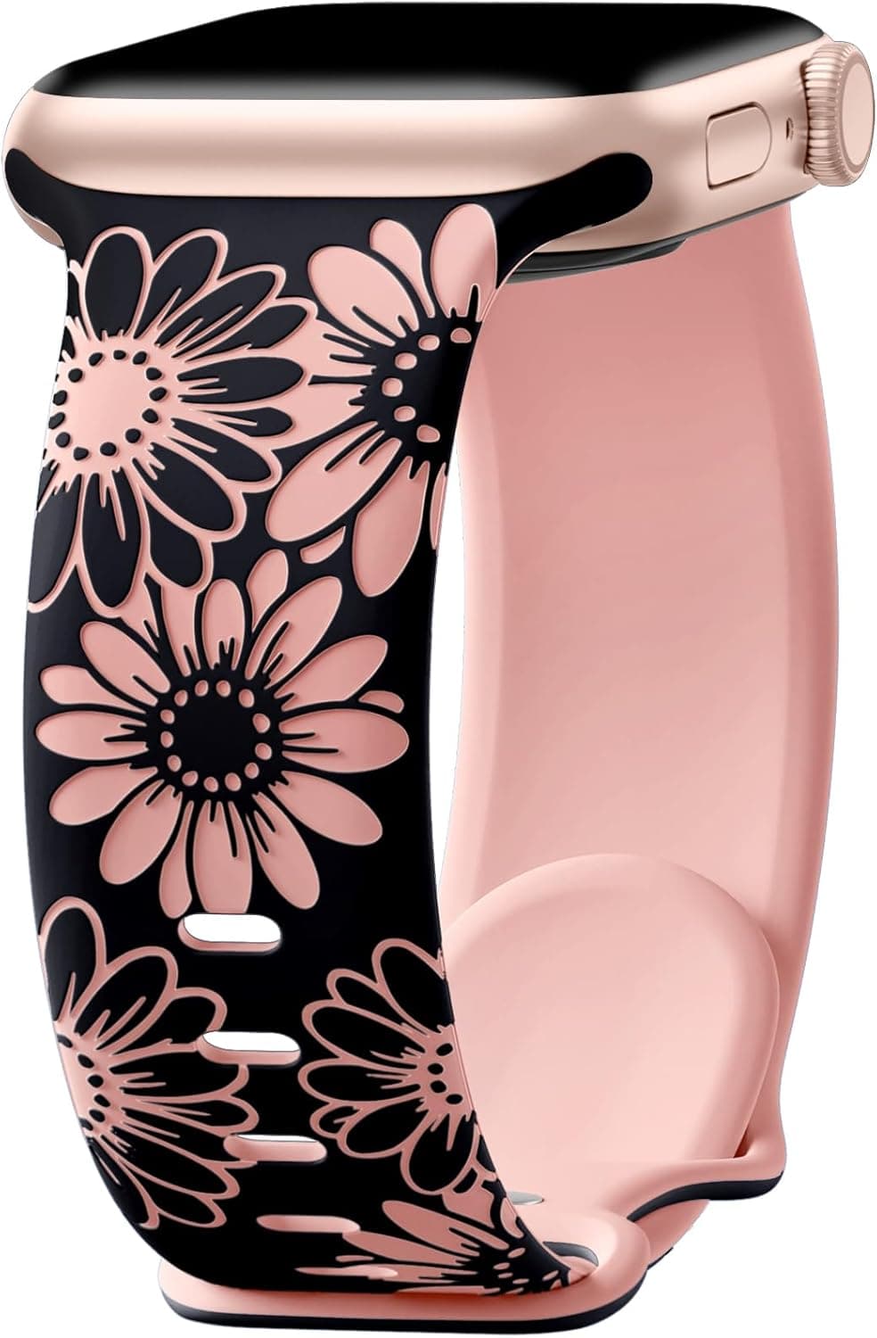 DaQin Floral Engraved Band Compatible with Apple Watch Bands for Women 40mm 41mm 42mm 44mm 45mm 46mm 38mm, Cute Two-Tone Flower Soft Silicone Sport Strap for iWatch Series 11 10 9 8 7 6 5 4 3 2 1 SE