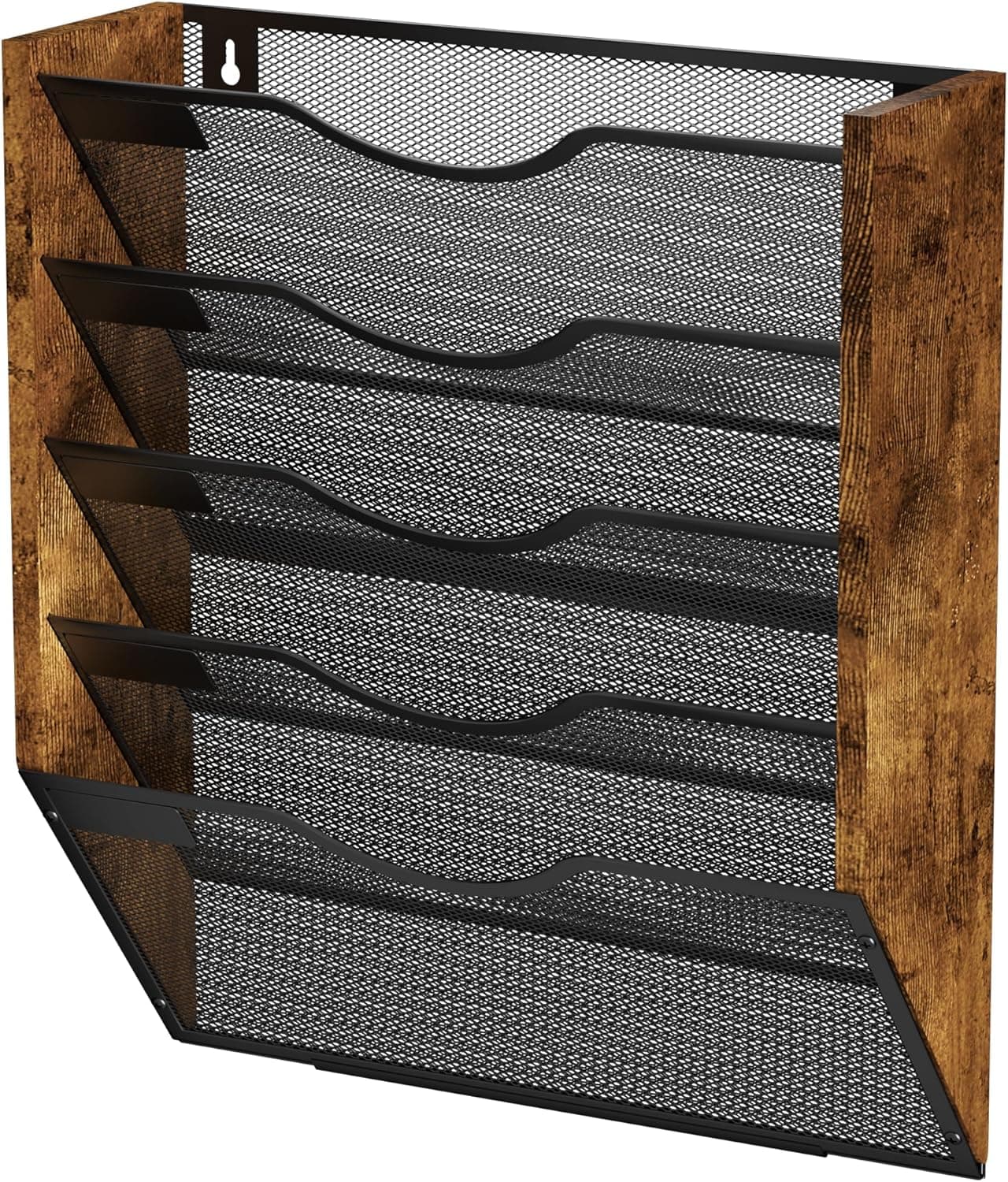 Ironwood Hanging Wall File Organizer, 5 Pocket Mesh Mail Organizer Wall Mounted with Nametag Label, Wall File Holder for Office Home School, Magazine Rack for Mail Paper Document Organization, Black