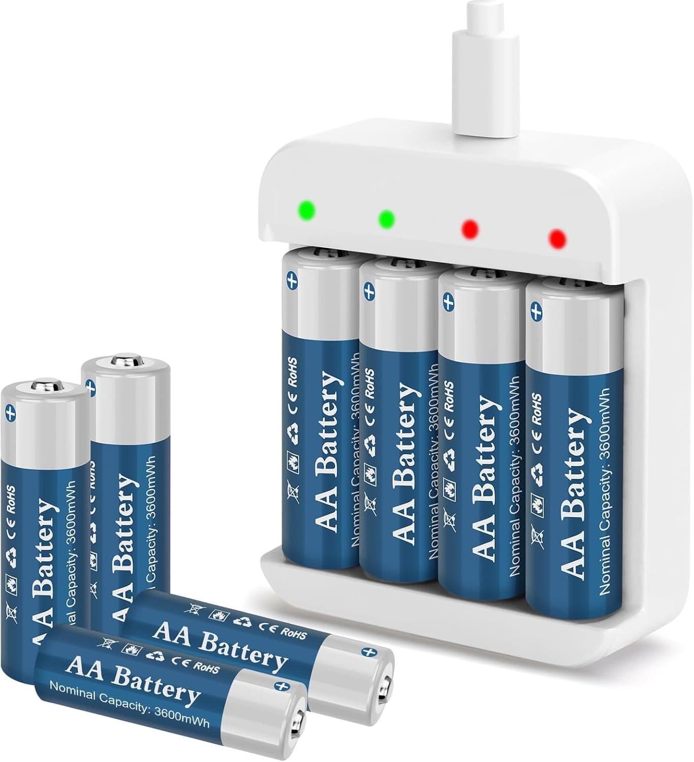3600mWh AA Rechargeable 1.5V Lithium Batteries with Charger (4 Bay Independent Slot), 8 Pack Long-Lasting Double A Size Batteries for Blink Outdoor Camera