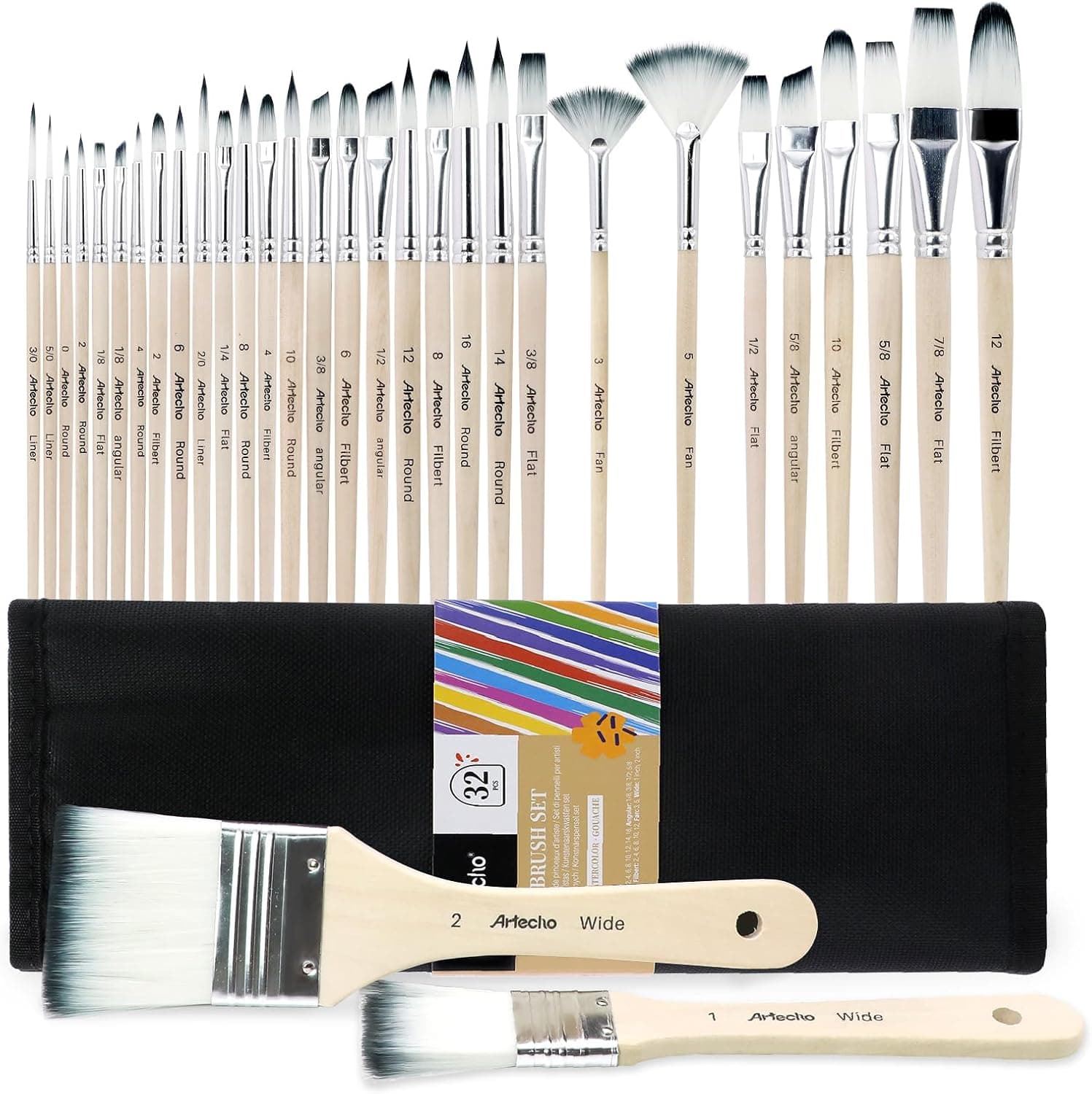 Artecho 32 PCS Paint Brushes for Acrylic Painting, Acrylic Paint Brushes for Oil, Watercolor, Acrylic, Gouache and Canvas Painting