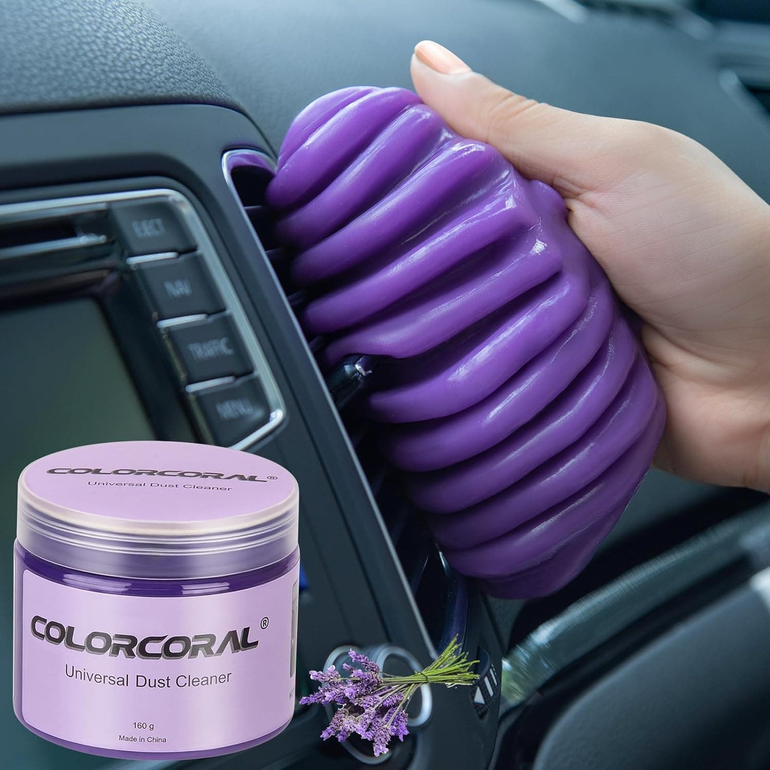 ColorCoral Cleaning Gel for Car Universal Gel Cleaner Auto Detailing Car Vent Keyboard Cleaning Putty Car Interior Cleaner Dashboard Dust Remover Putty Auto Duster Cleaning Kit 160G - Purple