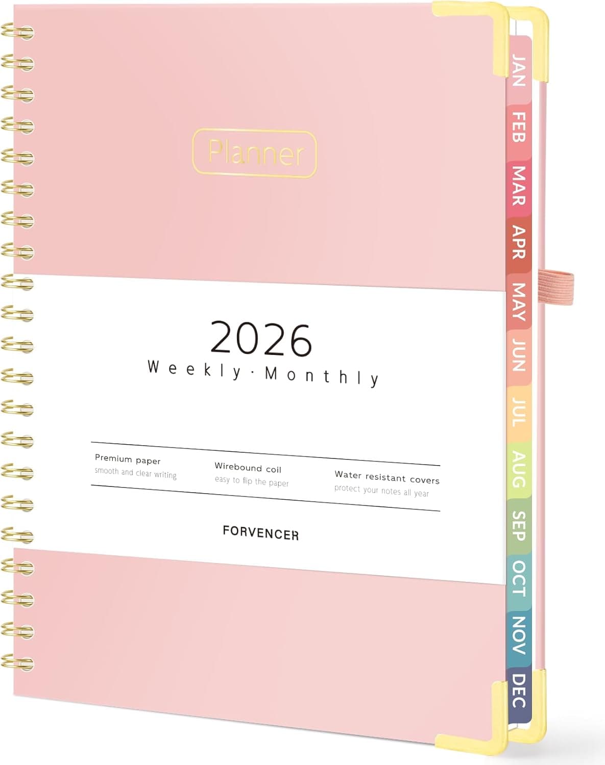 Forvencer 2026 Planner, Hardcover Calendar Planner Weekly and Monthly, Jan 2026 - Dec 2026, 8.5" x 11", Spiral Daily Organizer for Home School, Pink