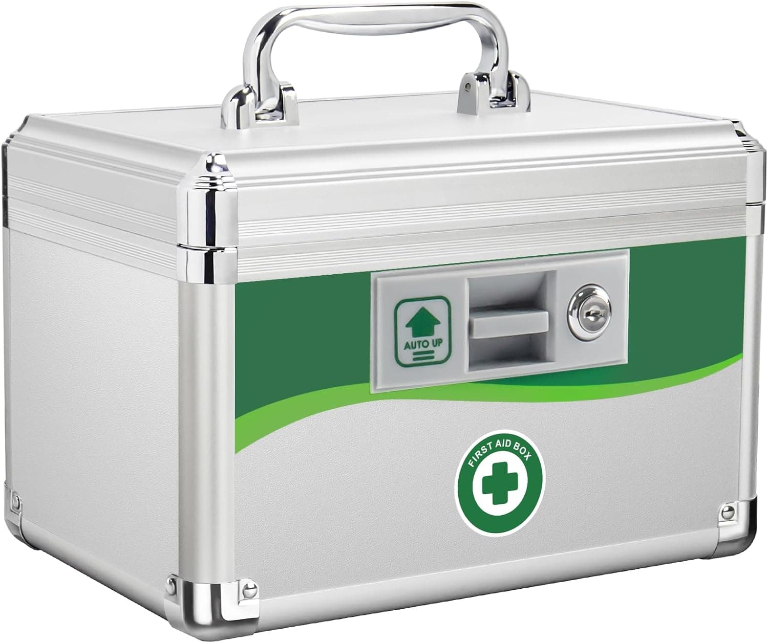 Medicine Lock Box, First Aid Safe Medication Storage Box, Layered Aluminum Daily Medicine Lockable Box with Key 10 x 6.88 x 6.88 Inch