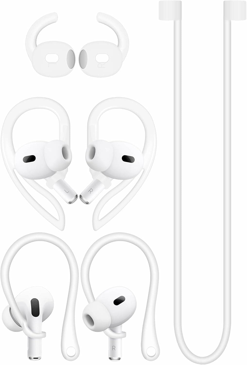 A-Focus Anti-Slip Set for AirPods Pro 2nd Silicone Adjustable Ear Hook Ergonomic Design Wings Wingtip Ear Tips Strap Sport Earbuds Accessories Eartip Compatible with AirPods Pro 2 White