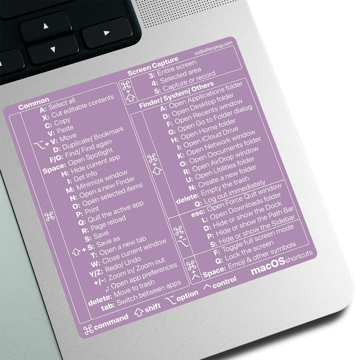 Mac OS Keyboard Shortcuts Sticker, 50+ Shortcuts for 13-16 inch MacBook Pro & Air, Residue-Free Vinyl, Lilac Purple with White Text, 1-Pack