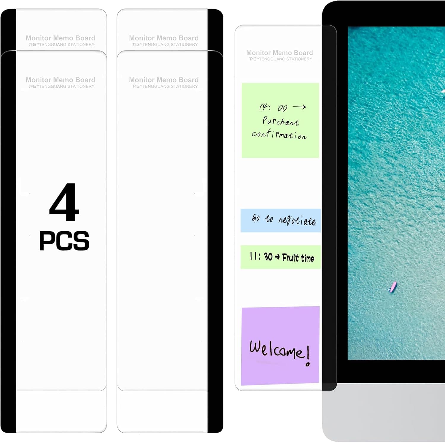 Monitor Memo Board, 4PCS Transparent Computer Monitor Side Panel Creative Desktop Memo Board, Acrylic Desktop Computer Sticky Note Holder for Home Office