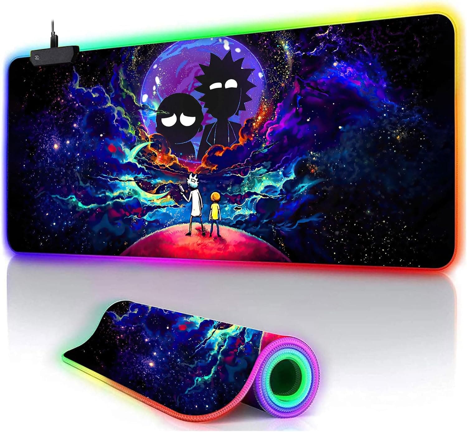 Large RGB Gaming Mouse Pad Anime Night Sky Space Stars Desk Pad,Mousepad Non-Slip Rubber Base with 12 Lighting Modes,Desk Accessories,Office Decor,Computer Keyboard Mat Soft Mouse Mat 31.5X15.7 inches
