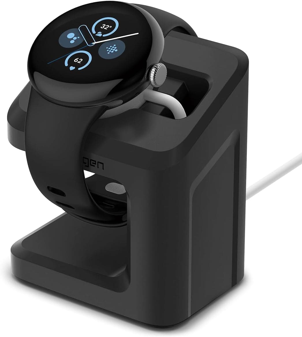 Spigen S355 Stand Designed for Google Pixel Watch 3/2 Charger Stand Durable TPU with Non-Slip Stable Base (NOT Compatible with Pixel Watch 1) - Black