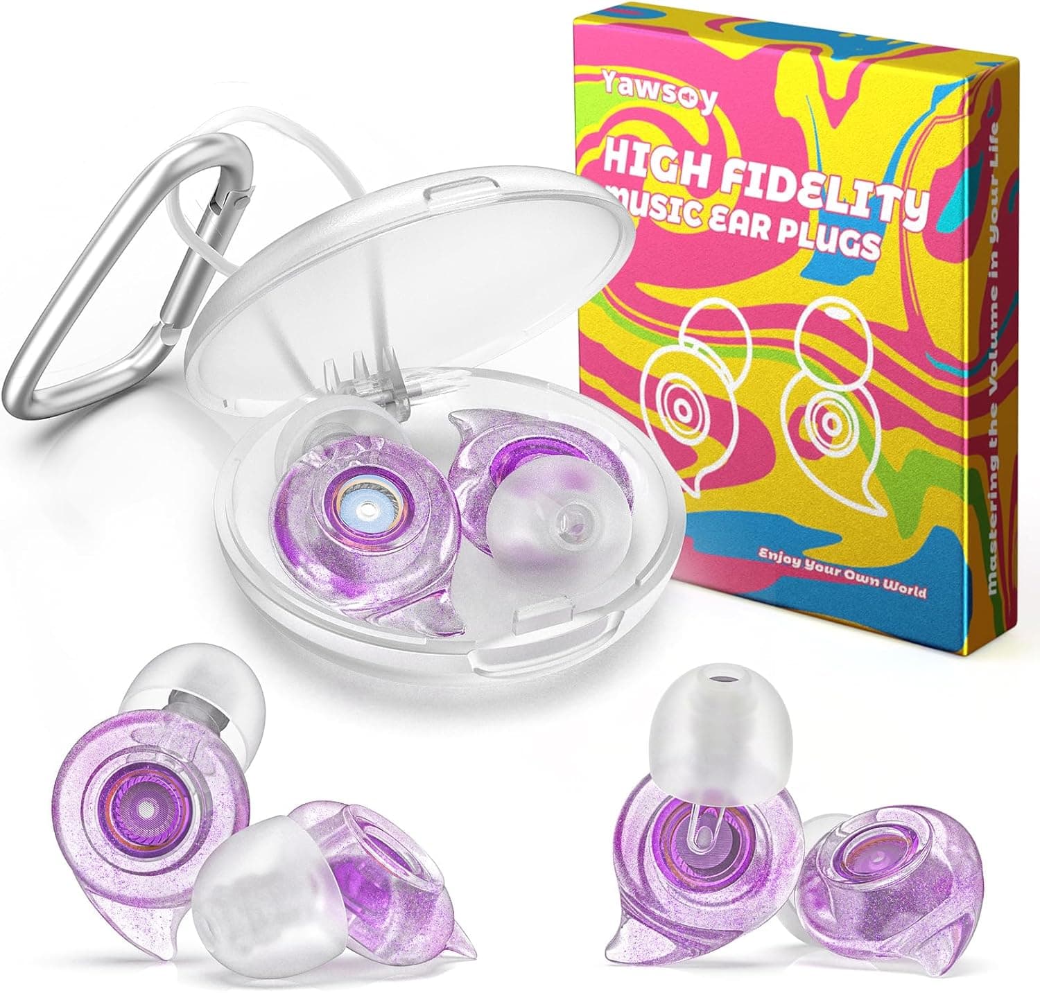Concert Ear Plugs, 2 Pairs High Fidelity Ear Plugs with Acoustic Filter – NRR of 22 and 24dB Noise Reduction for Festival, Nightclub, DJs, Musicians, Noisy Workplace(Purple)