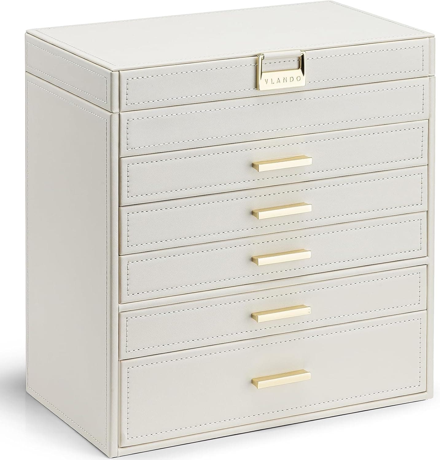 Vlando 6 Layer Large Jewelry Box - Jewelry Holder Organizer, Jewelry Box Organizer for Drawer Necklace Ring Bracelet and Watch, Birthday Gift for Loved Ones - Beige