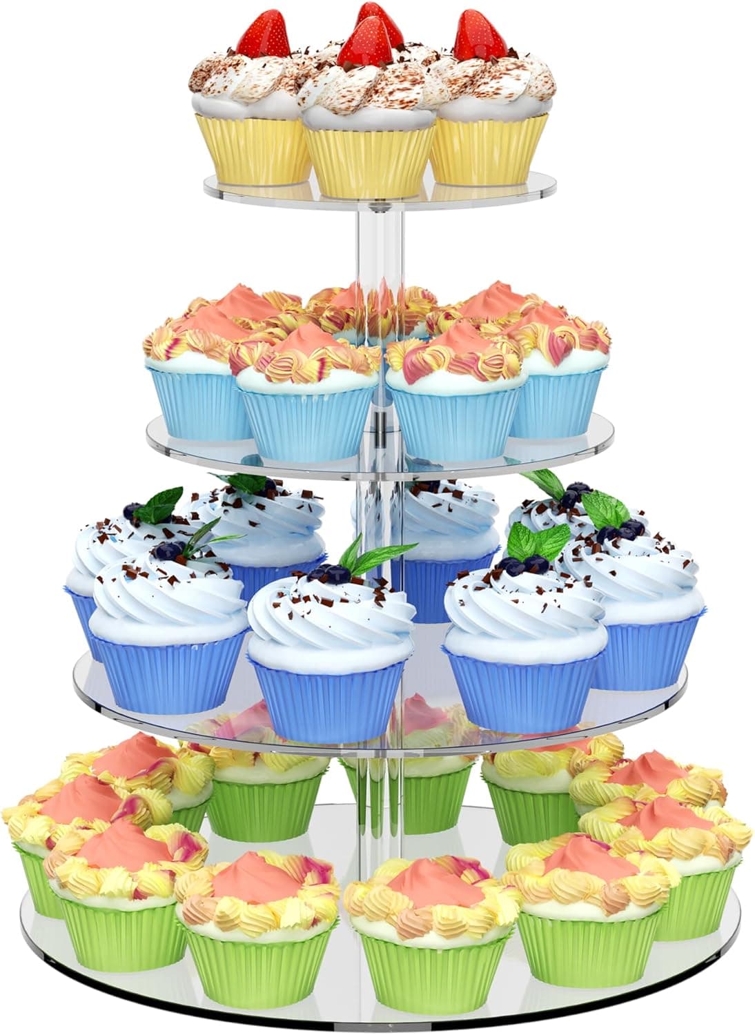 4 Tier Round Cupcake Stand, Acrylic Cupcake Display Stand for 38 Cupcakes, Clear Cupcake Holder Stand for Dessert Table, Cupcake Tower Stand for Wedding Birthday Party Graduation