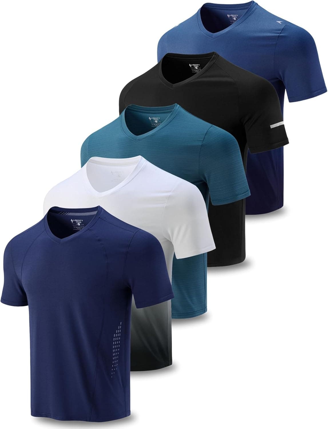 5 Pack Mens V-Neck Dry Fit T-Shirts, Active Athletic Short Sleeve Workout Tops, Performance Gym Tees (Available in Plus Size)