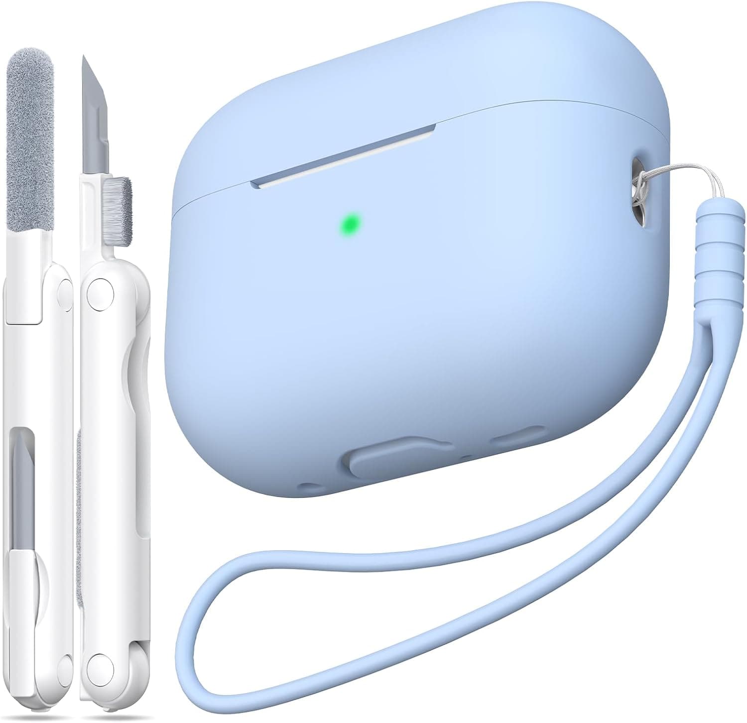 for AirPods Pro 2nd Generation Case Cover, Military Grade Anti-Fall Soft Silicone Shock-Absorbing for AirPods Pro Case Skin Touch with Keychain and Cleaning Kit, Front LED Visible, Sky Blue