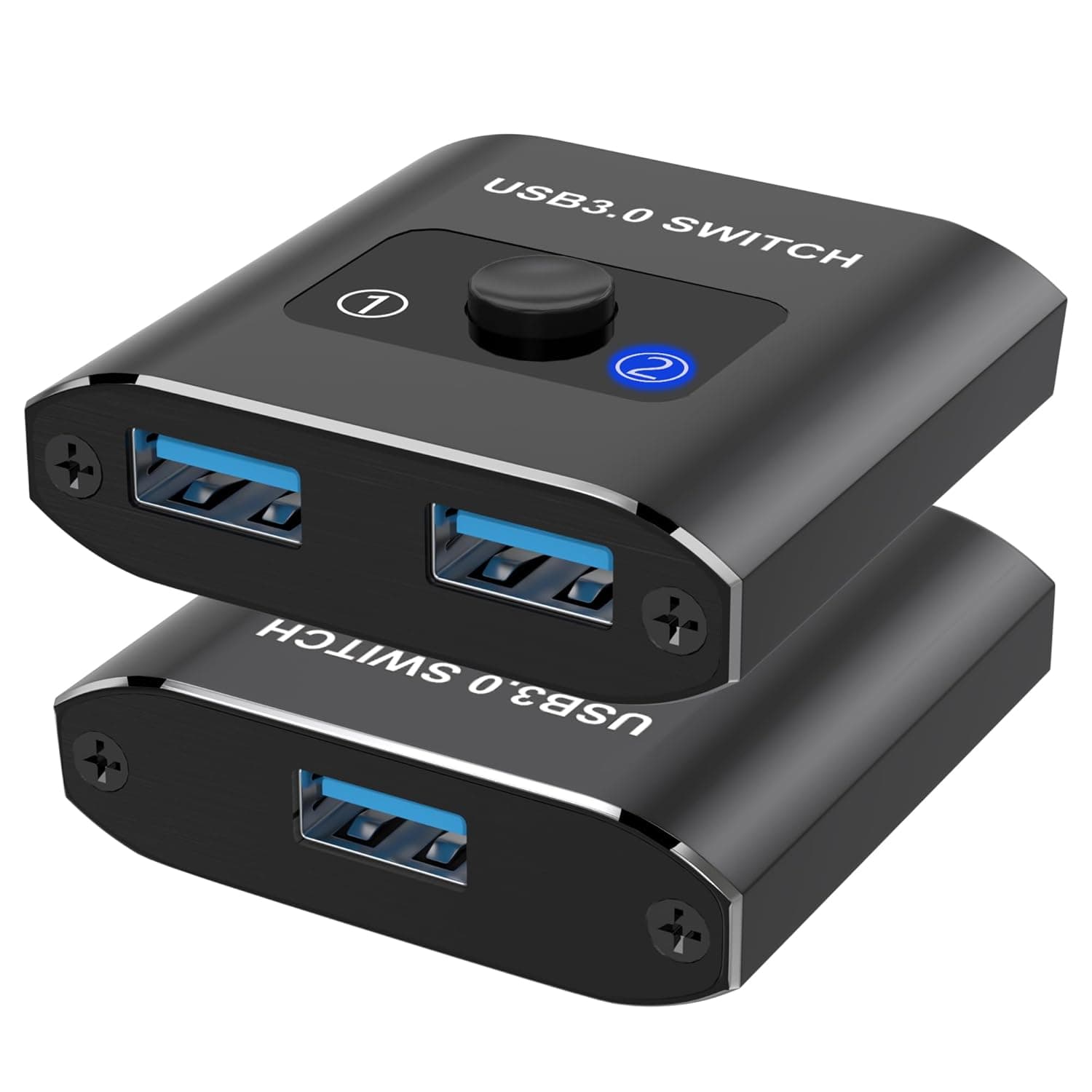 USB 3.0 Switch, Bi-Directional USB Switch 1 in 2 Out/ 2 in 1 Out, Aluminum USB Switcher 2 Computers Share USB Devices for Printer, Keyboard, Scanner, Mouse - Compatible with Mac/Win/Linux