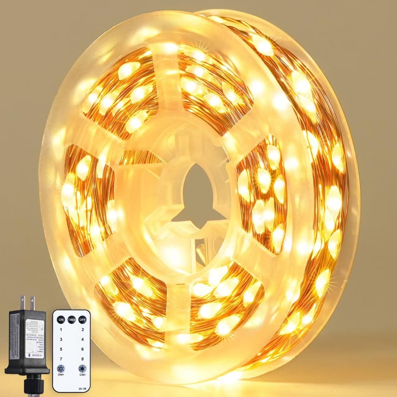 JMEXSUSS 200 LED Fairy Lights Plug in for Bedroom, Warm White Remote Control String Light Indoor with Wheel, 66 ft 8 Modes Twinkle Lights for Room Dorm Party Christmas Tree