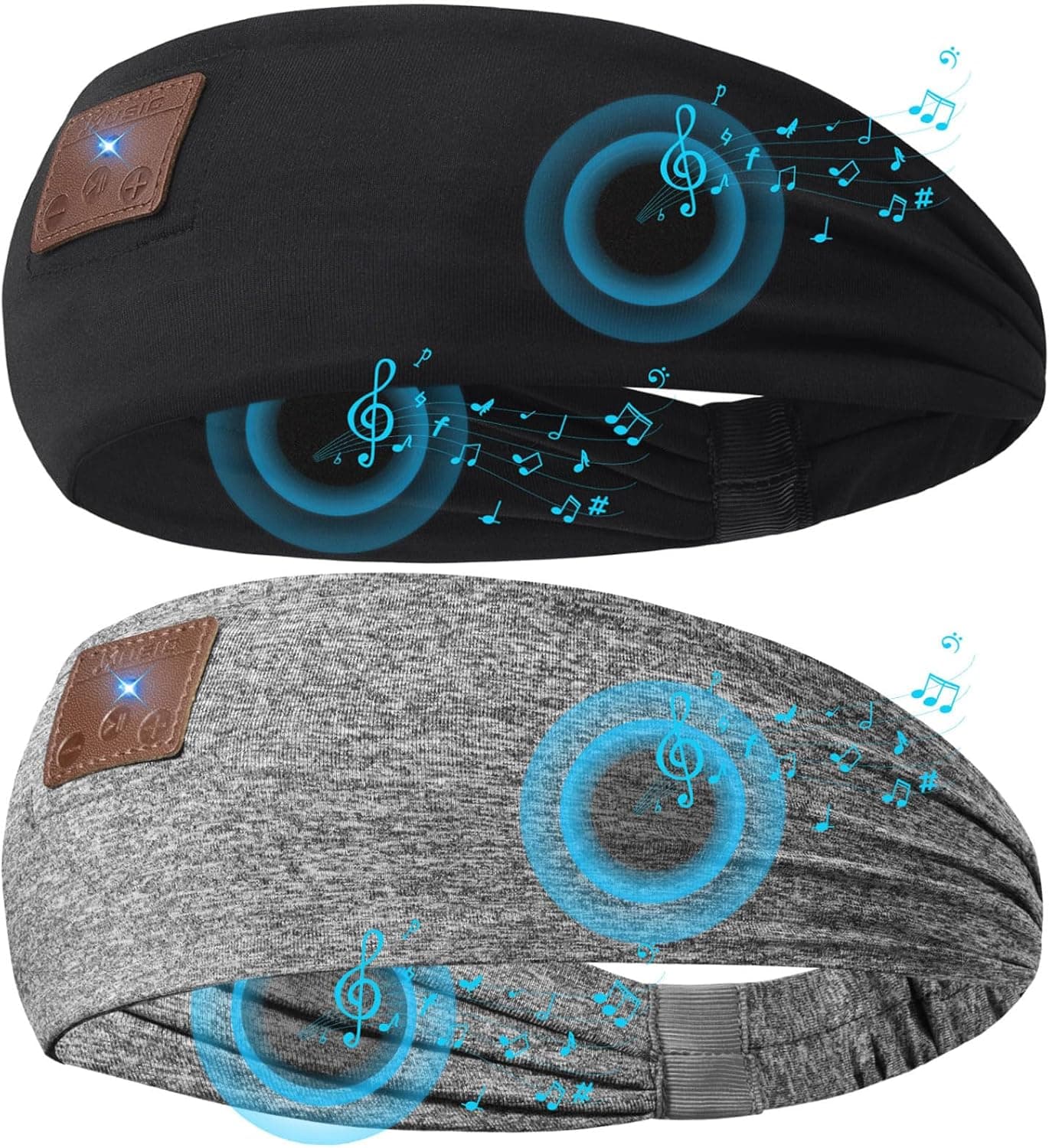 2-Pack Sleeping Headphones Wireless Bluetooth 5.4, Headband Headphones with Ultra-Thin Speakers, Bluetooth Headband for Side Sleepers, Running, Workout, Insomniac, Travel, Meditation（Black&Grey）