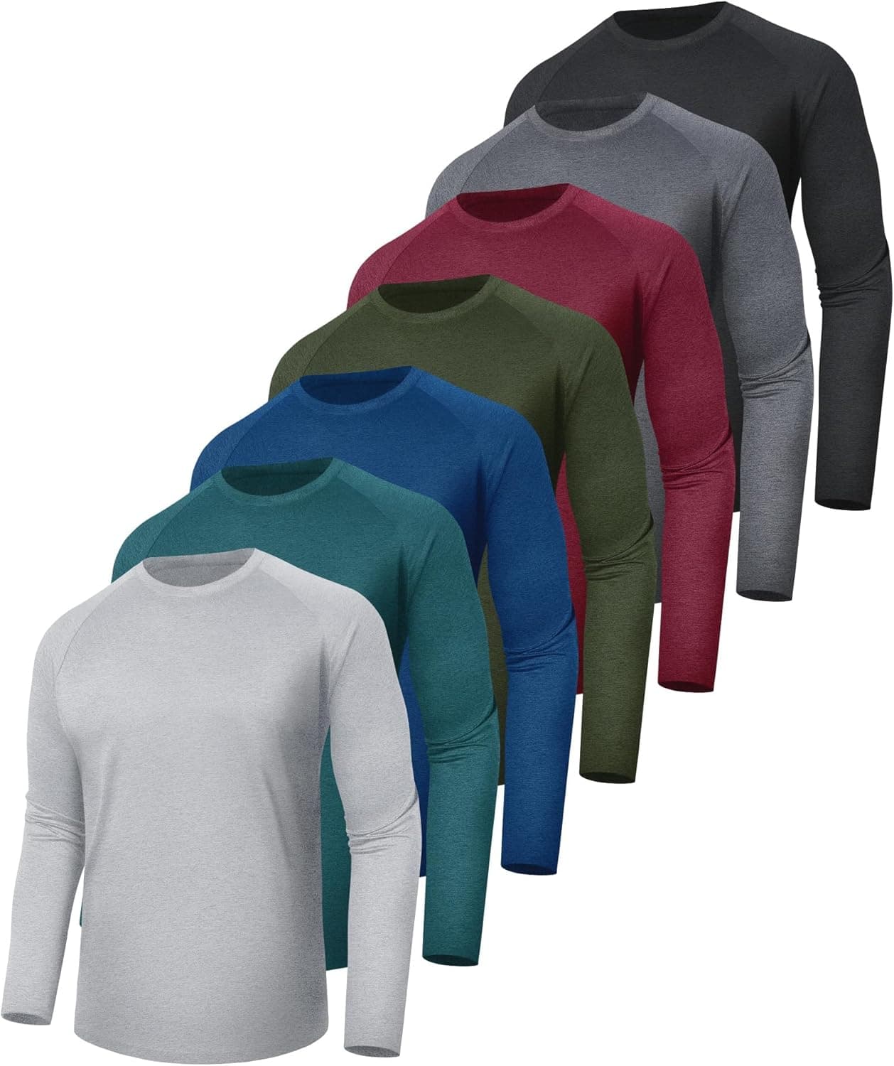 7 Pack Long Sleeve Shirts for Men - Quick Dry Moisture Wicking Sun Protection UV UPF T-Shirts for Fishing Workout Gym