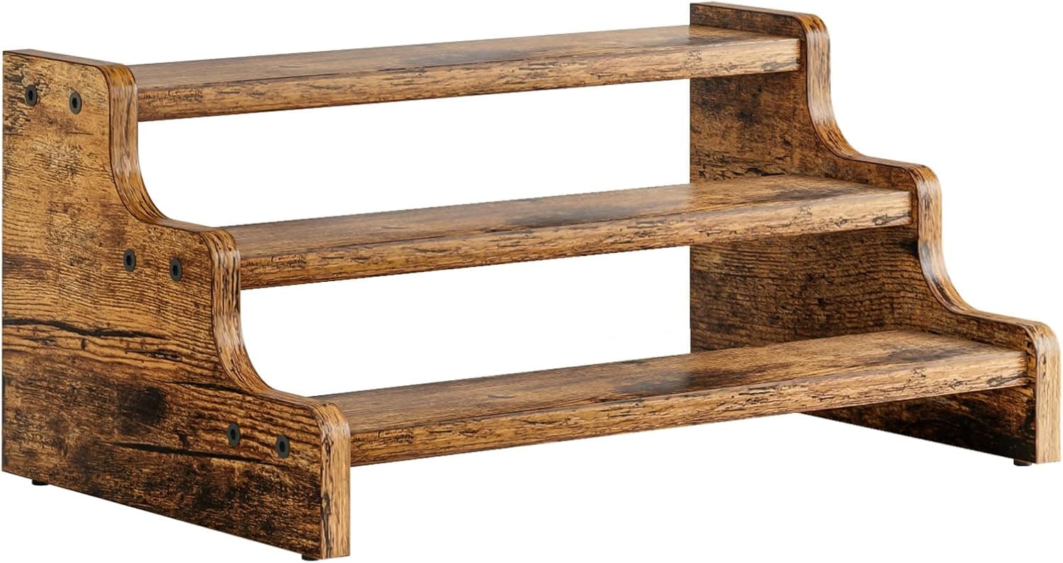 KLM 3-Tier Spice Rack, 13.8 Inch Wood Step Shelf Countertop Spice Storage Holder, Kitchen Pantry Cabinet Organizer Cupboard for Spice Bottles, Jars, Seasonings, Baking Supplies,Bathroom Organizer