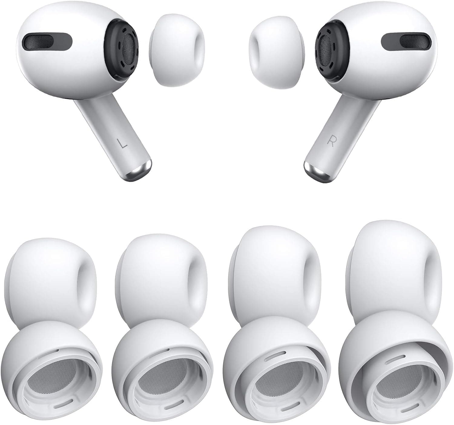 4 Pairs Replacement Ear Tips for Airpods Pro/Airpods Pro 2 Generation with Noise Reduction Hole & Built-in dust Guard Screen, Silicone Ear Tips for Airpods Pro with Portable Storage Box (XS/S/M/L)