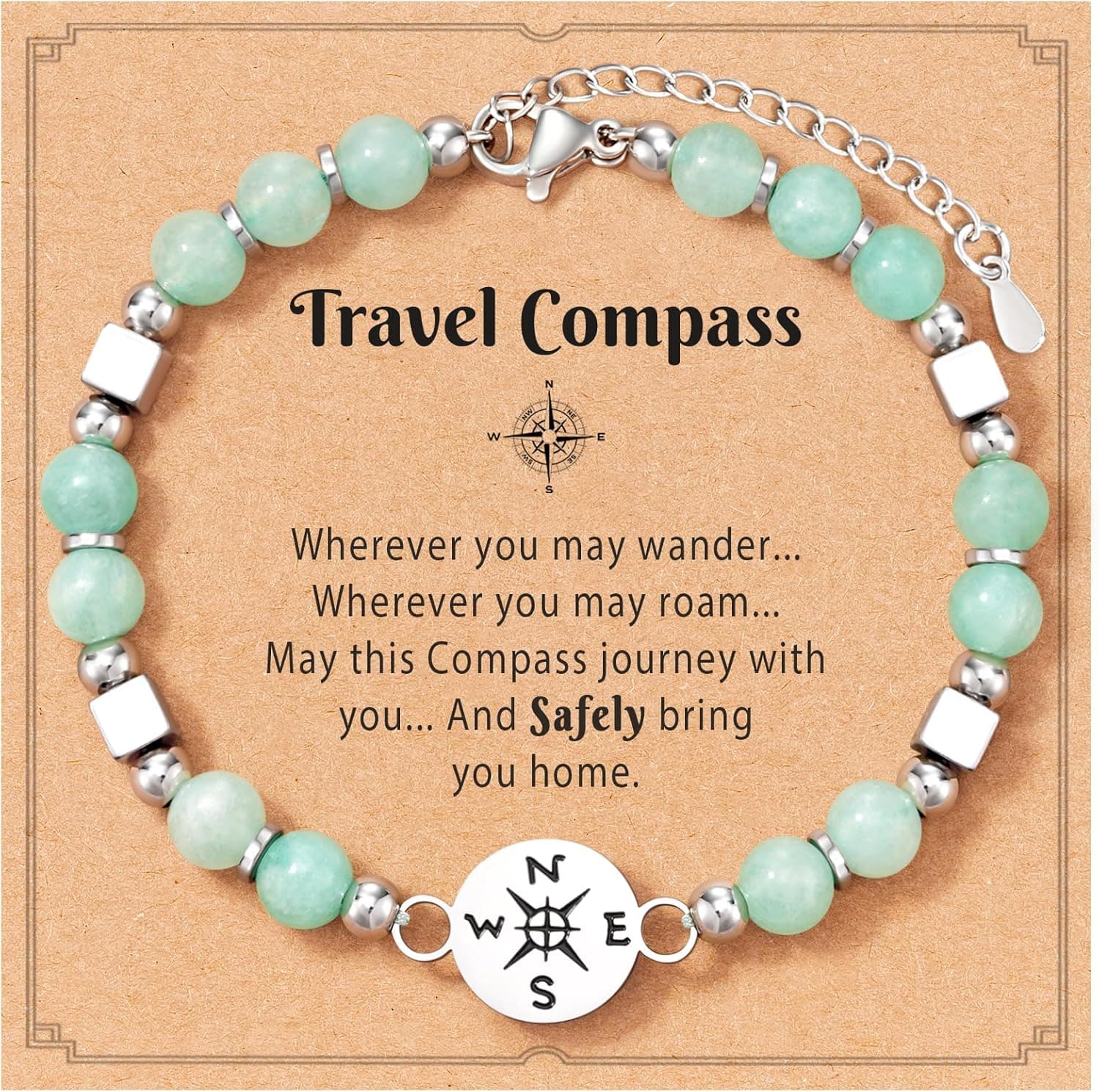 Shonyin Travel Gifts for Women, Natural Amazonite Stone Compass Bracelet for Travelers