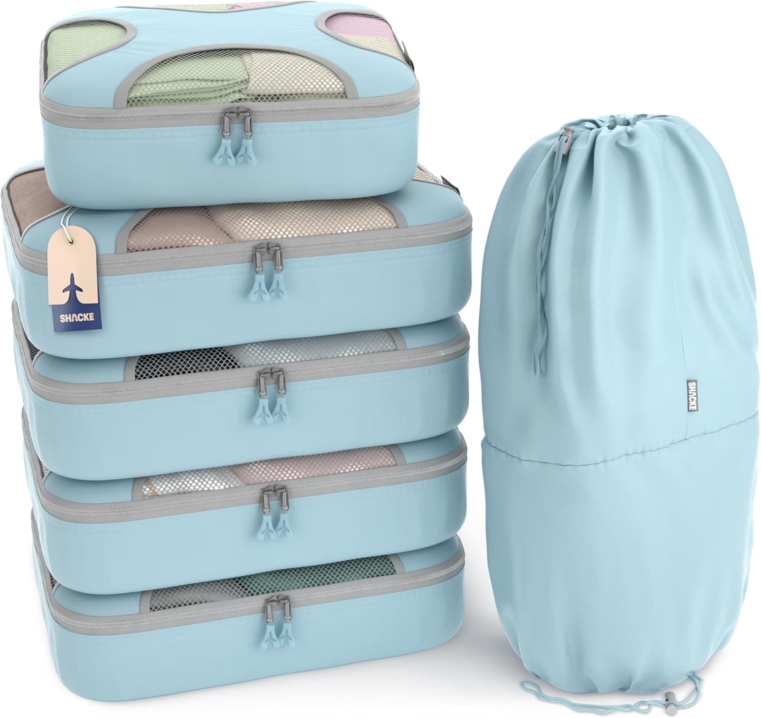 Shacke 6 Set Packing Cubes for Travel - Compression Packing Bags/Travel Organizer - Luggage Organizer Bags for Traveling - Travel Essentials for Women - Cruise Must Haves Packing List