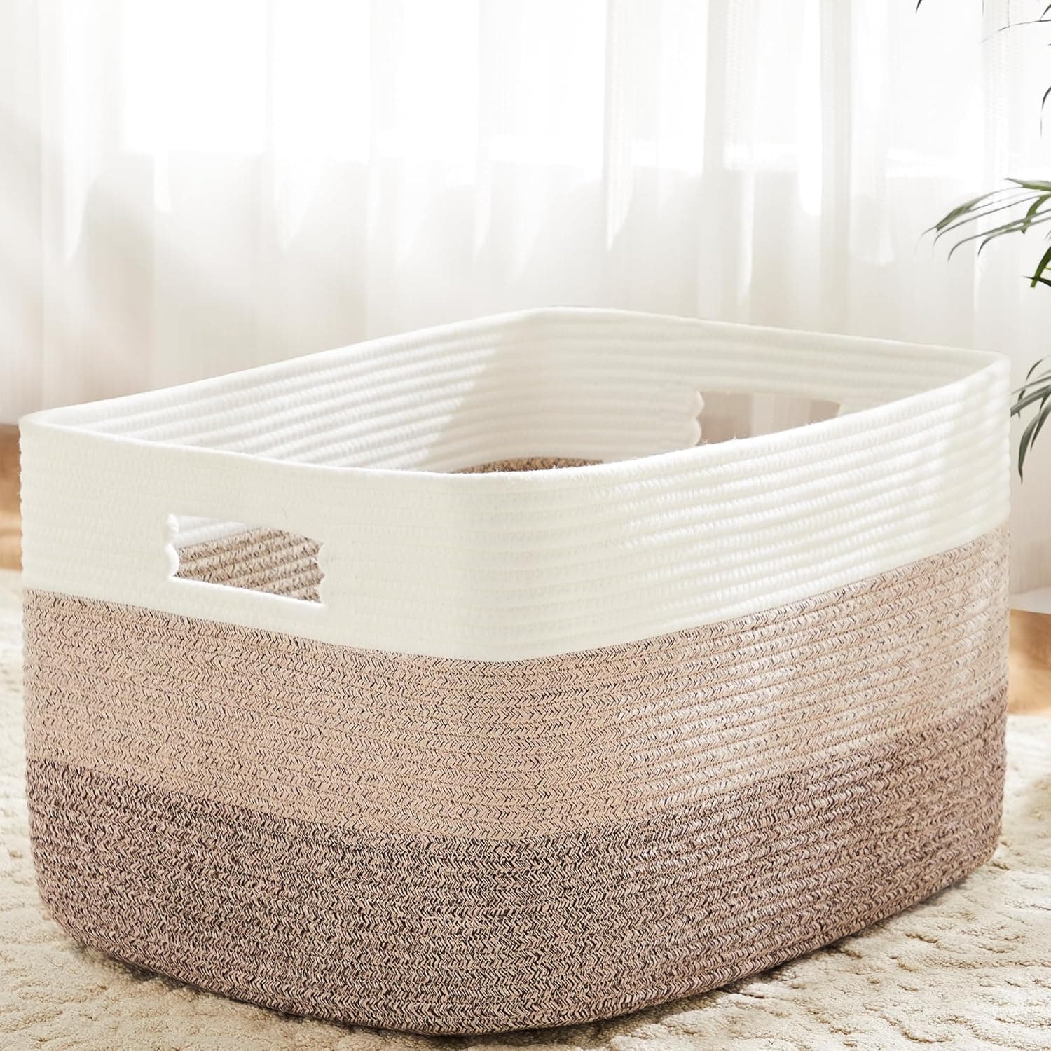 Blanket Basket,Rectangle Woven Baskets for Storage,65L Laundry Basket for Decorative Nursery Blanket,Toys,Dirty Clothes and Magazine in Shelves,Baby Room,and Living Room