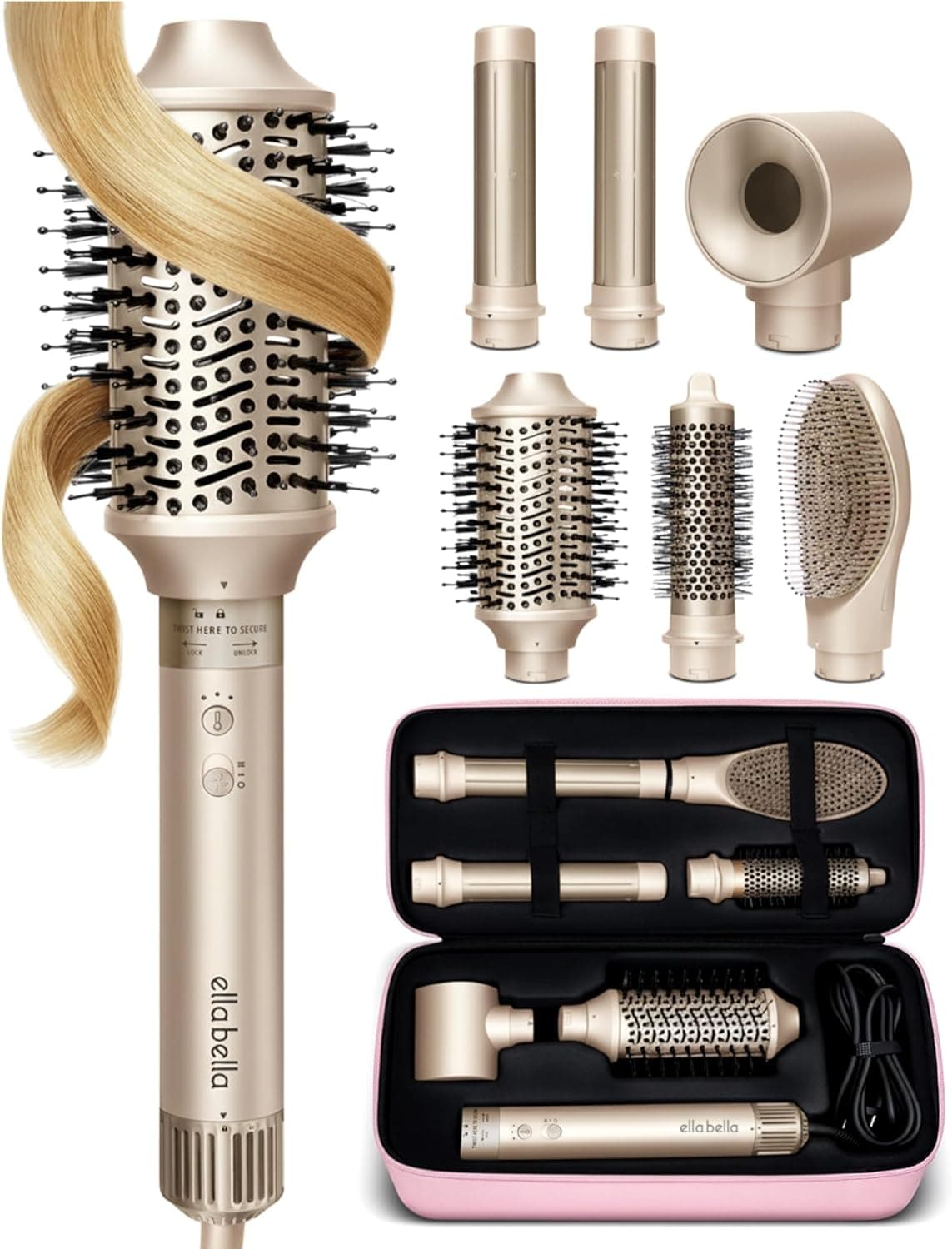 ELLA BELLA® 6 in 1 Professional Hot Air Styler • Powerful Hair Dryer & Straightener Set • Styling Without Heat Damage • Fast Drying Curling Volumizing Straightening • Includes Protective Travel Case