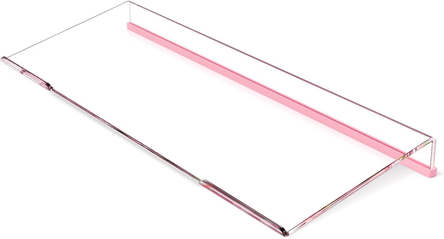 BEEGO Ergonomic Computer Keyboard Stand - Clear Acrylic Keyboard Riser Tilted Keyboard Holder Keyboard Tray with Lightpink Non-Slip Strip for Easy Typing at Home School Office Desk Accessories