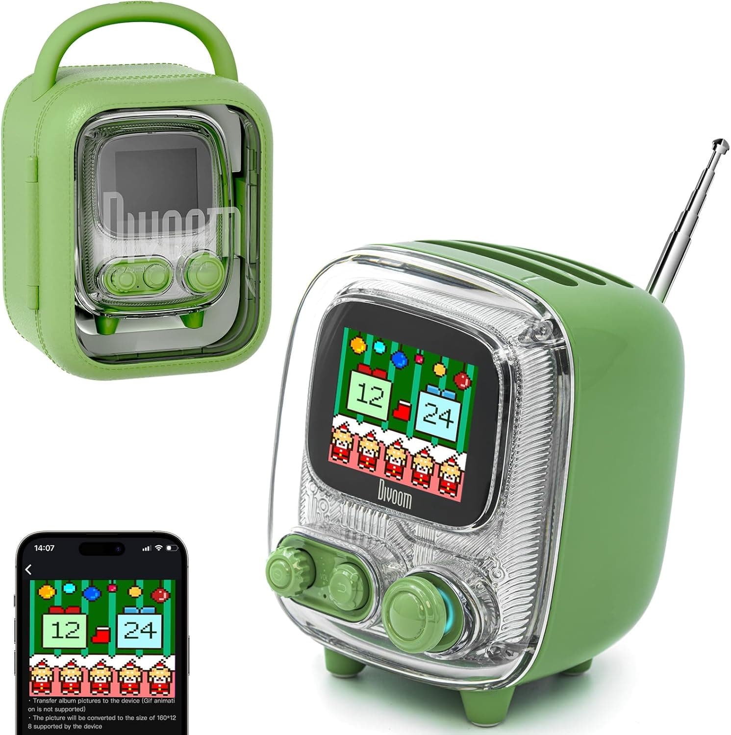 Divoom Tiivoo-2 Portable Bluetooth Speaker with FM Radio,Pixel Art Retro Mini Small Cute Wireless Speaker,Vintage Decor Suitable for Party Office Desk Home Bedroom Kitchen,Gifts for Women Men,Green