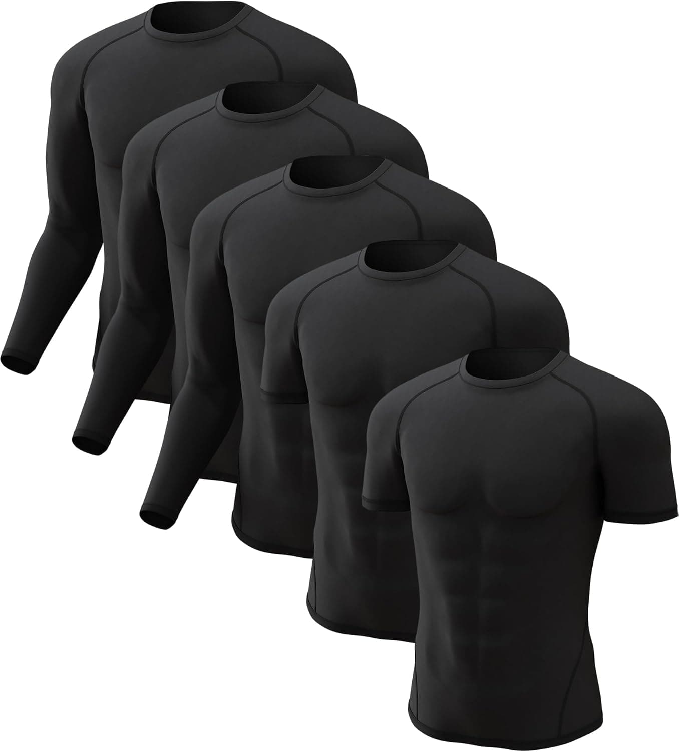 CL convallaria 4 or 5 Pack Mens Compression Shirt Workout Rash Guard Long Short Sleeve Undershirts for Athletic Gym Running