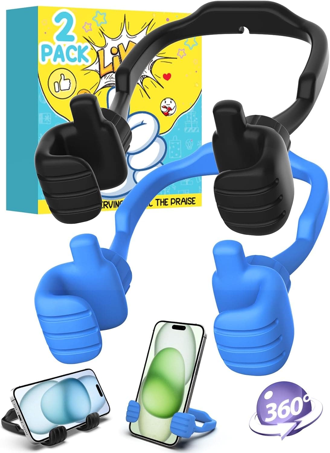 Stocking Stuffers for Teens Boys Girls Adults Cell Phone Stand Patented 2 Pack Thumbs Up Lazy Phone Holder for iPhone Cellphone Stand for Desk Fun Birthday Gifts for Kids Men Women Wife