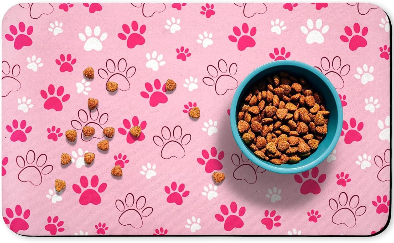 Dog Food Mat, Absorbent Water Bowl Mats Cat Pet Feeding Placemats Pink 12 * 20 inch
