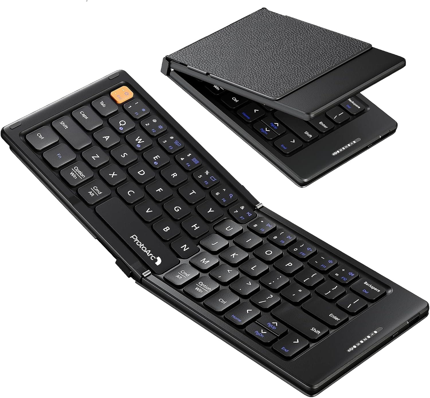 ProtoArc Foldable Compact Keyboard, XK04 Portable Bluetooth Keyboard with PU Leather Cover, Pocket-Sized Wireless Travel Keyboards for iPad, iPhone, Smartphone, Tablet and Laptop - Black