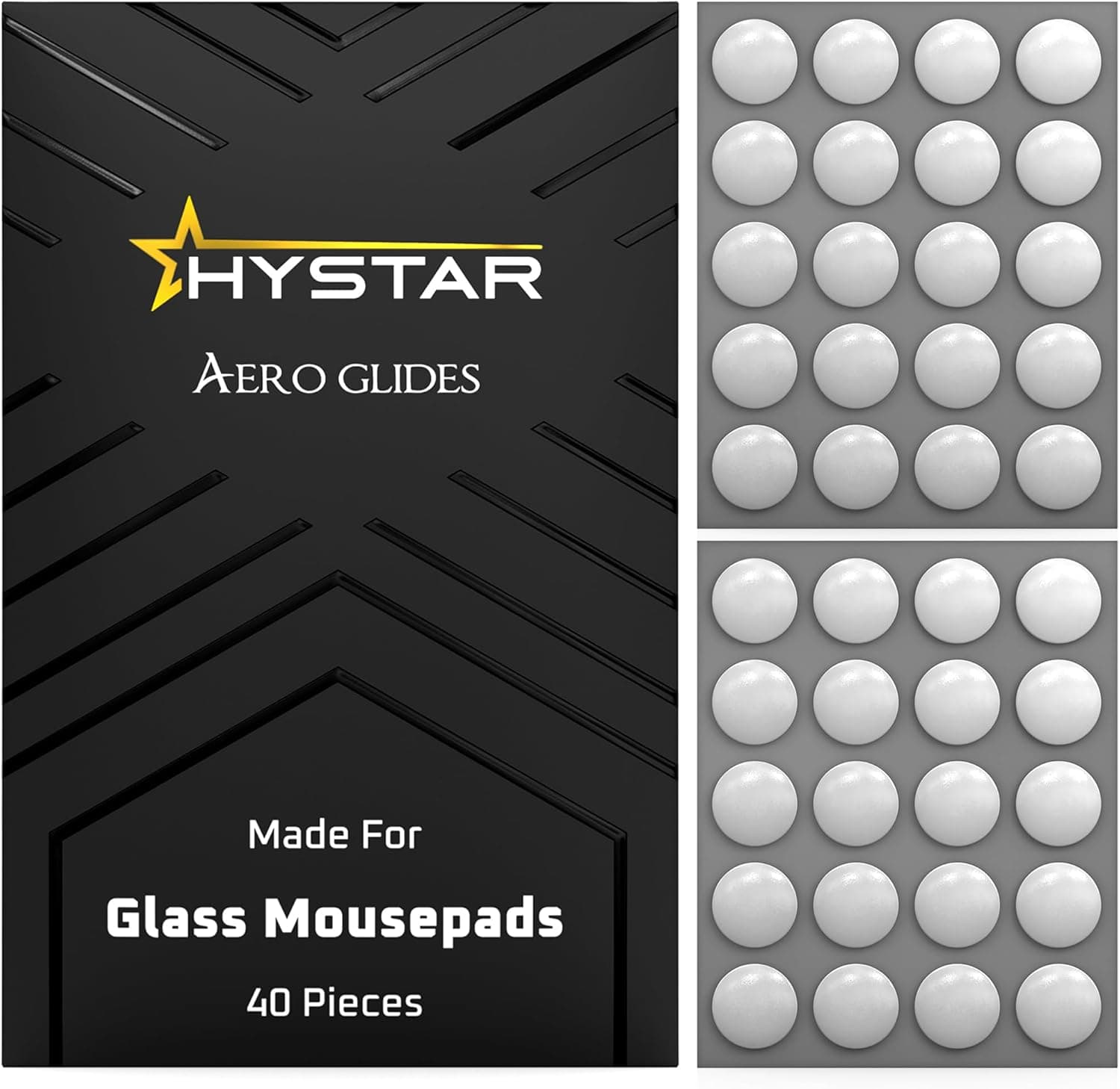 Hystar® Aero Glides | 40 Dot Mouse Skates for Glass Mousepad | High-Density PTFE | Rounded and Polished for Quiet Use