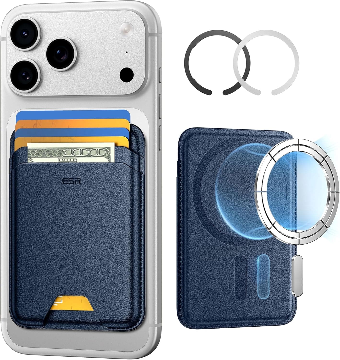 ESR for MagSafe Wallet, 5-Card Holder With RFID Blocking, MagSafe Sticker Included, Slim Magnetic Wallet for iPhone 17/16/15/14/13/12 Series and Selected Samsung Devices, Not for 13/12 Mini, Dark Blue