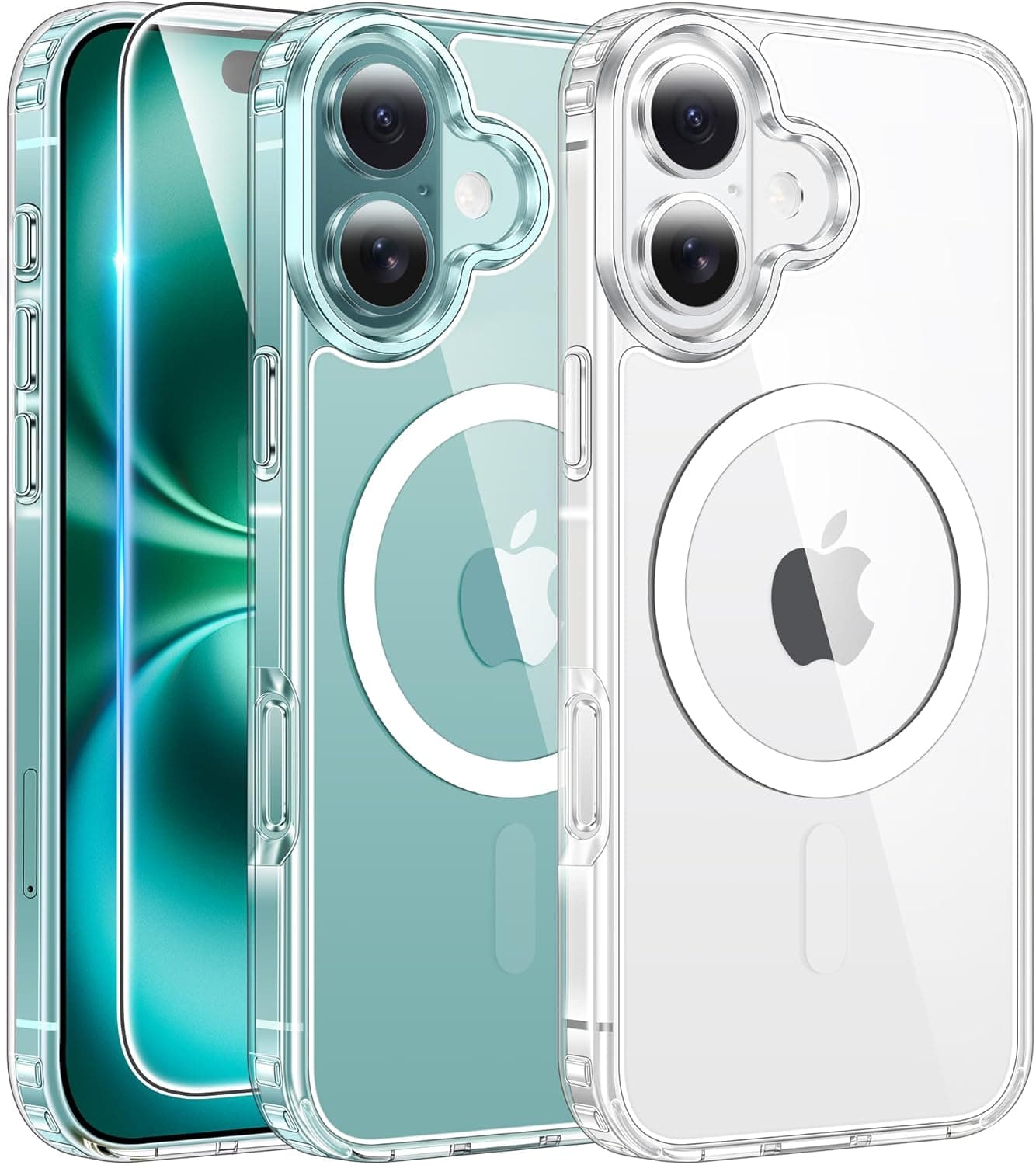 FNTCASE for iPhone 16 Case Clear: Magnetic Phone Cases with Screen Protector Drop Proof Compatible with Magsafe Slim Anti Yellowing Rugged Shockproof Protective Transparent Cell Cover (A-Clear)
