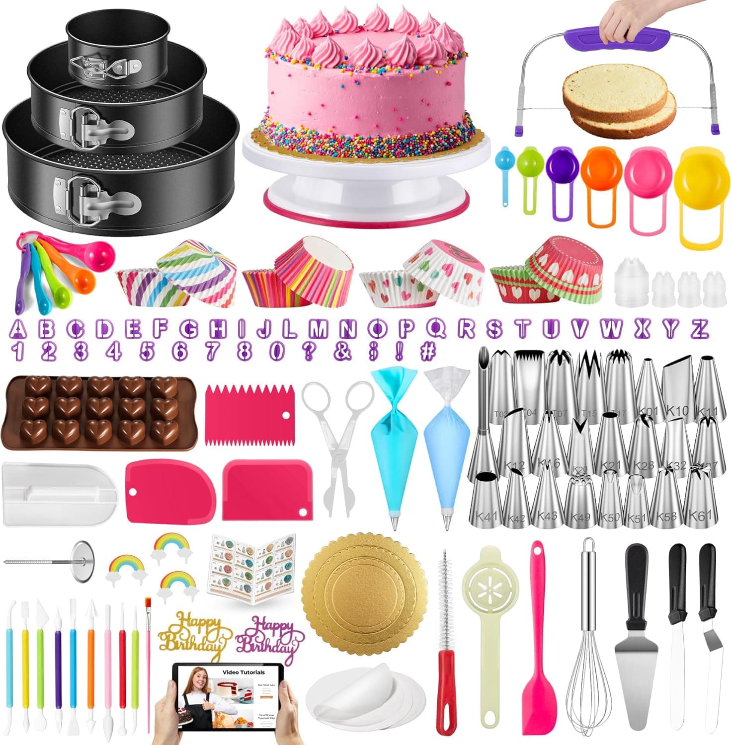 Kootek 700pcs Cake Decorating Kit, Baking Supplies with Springform Pans, Cake Turntable for Decorating, Piping Tips Set, Pastry Bags, and More Baking Tools
