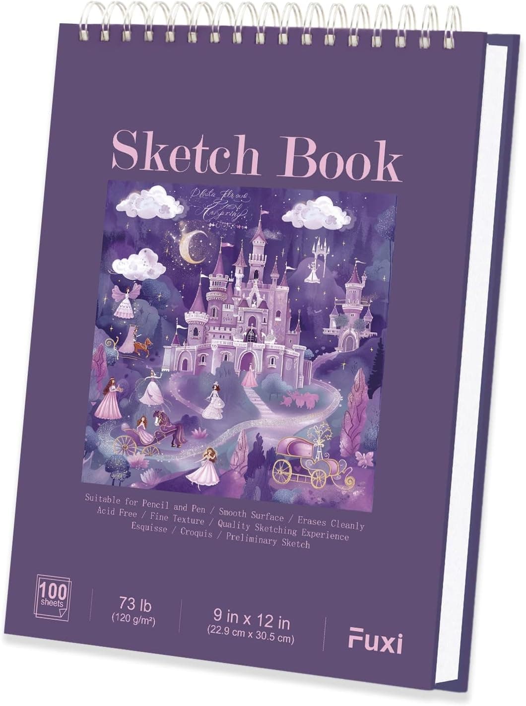Purple Sketch Book for Women - 9"x12" Girls Sketch Book, 100 Sheets (73lb/120gsm) Drawing Paper for Kids, Art Supplies for Girls Ages 8-12, Beginners, and Adults, 1-Pack