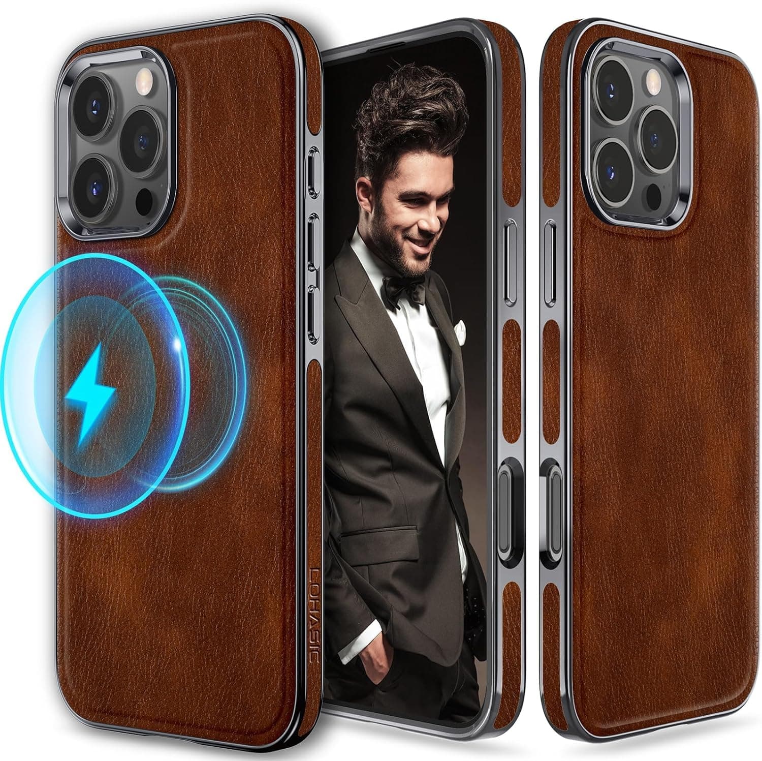 LOHASIC Designed for iPhone 16 Pro Leather Case, Strong Magnetic Business Style Compatible with MagSafe Luxury Classic Protective Cover 6.3 inch 2024, Dark Brown