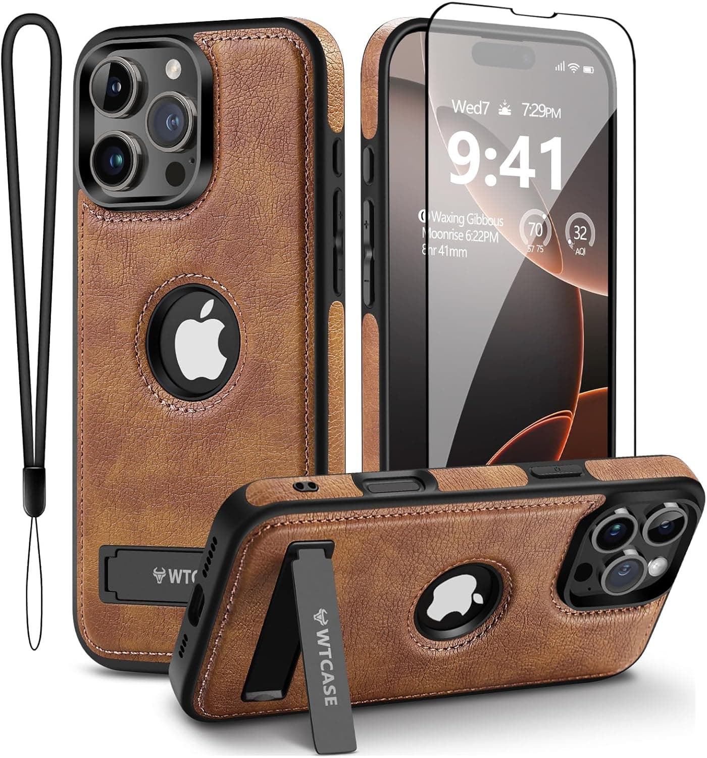 Magnetic for iPhone 16 Pro Max Leather Case,Built-in Invisible Stand [Compatible with Magsafe] Protective Slim Kickstand Phone Cover Compatible with iPhone 16 Pro Max (2024) 6.9" (Brown)