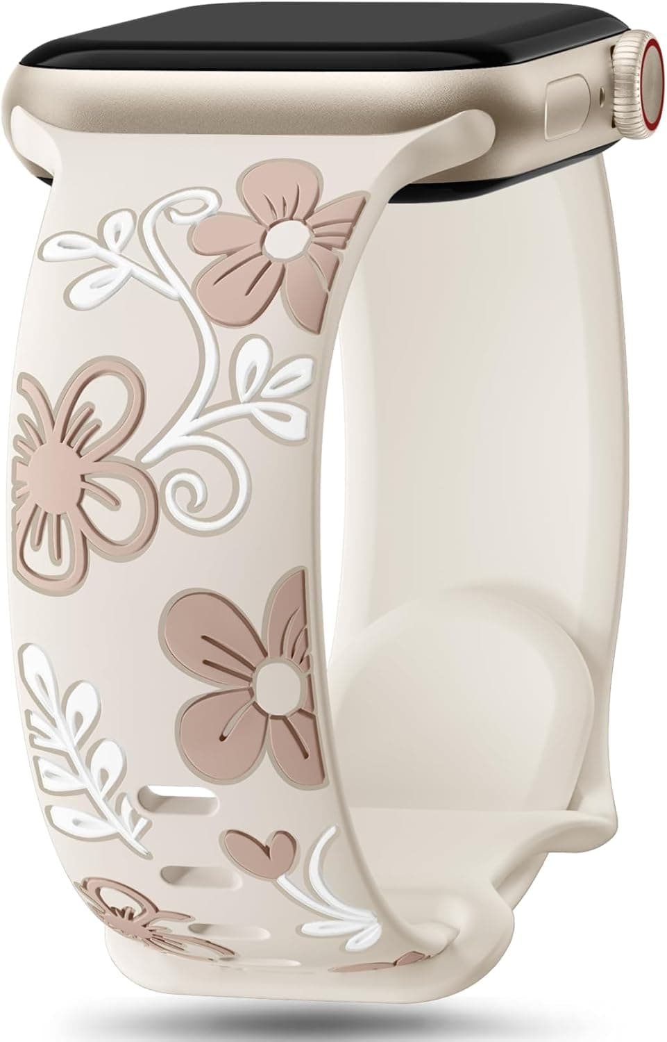 Witzon Floral Band Compatible with Apple Watch Bands For Women 40mm 41mm 38mm 42mm 44mm 45mm 46mm 49mm, Engraved Cute Flower Silicone Dressy Strap for iWatch Series 11 10 9 8 7 6 5 4 3 2 SE Ultra