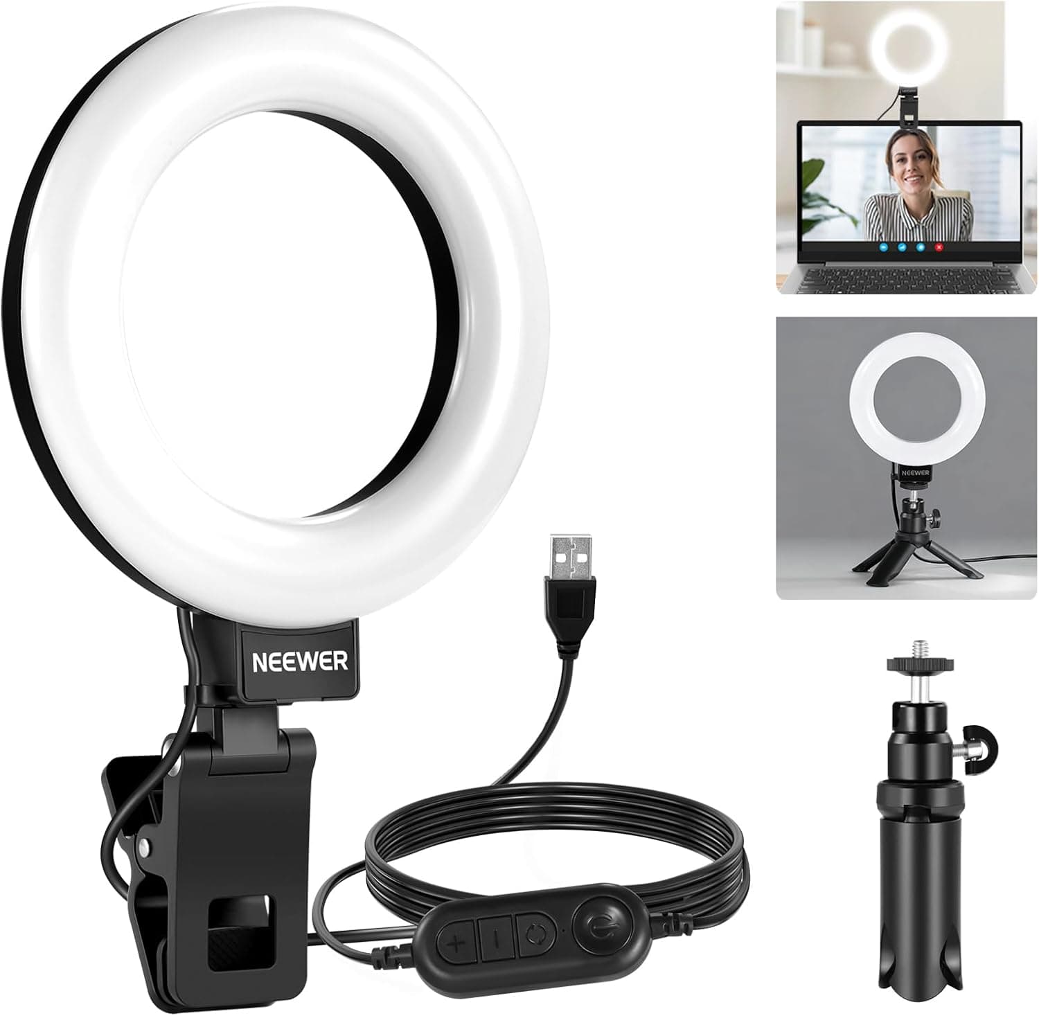 NEEWER Basic 5" Ring Light for Video Conference Lighting, Clip on Light Kit with Desk Tripod Stand for Monitor Laptop Computer Zoom Call Live Streaming Remote Working Learning Video Recording, BR60