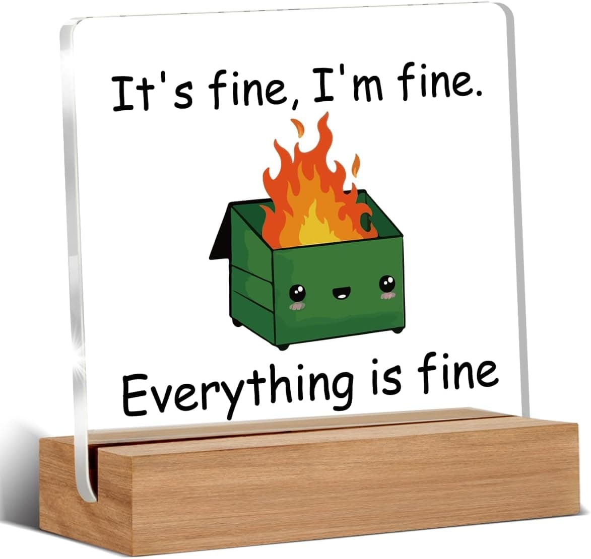 Dumpster Fire Desk Accessories, Funny Office Gifts for Coworkers Women Men, Employee Appreciation Gifts, I'm Fine Everything is Fine, Cute Dumpster Fire Desk Decor Acrylic Plaque