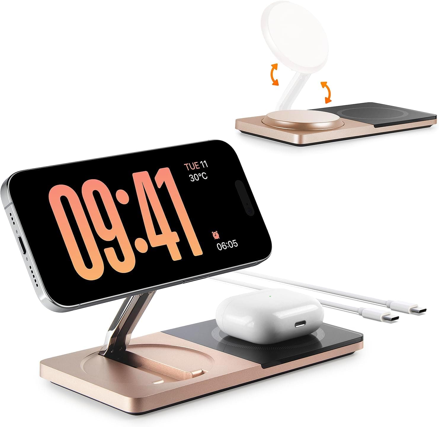 Wireless Charging Station for iPhone & AirPods: Foldable Charger Stand with MagSafe, 2-in-1 Magnetic Charger Stand for iPhone 12-15 & iPhone 16 & AirPods (No AC Adapter)