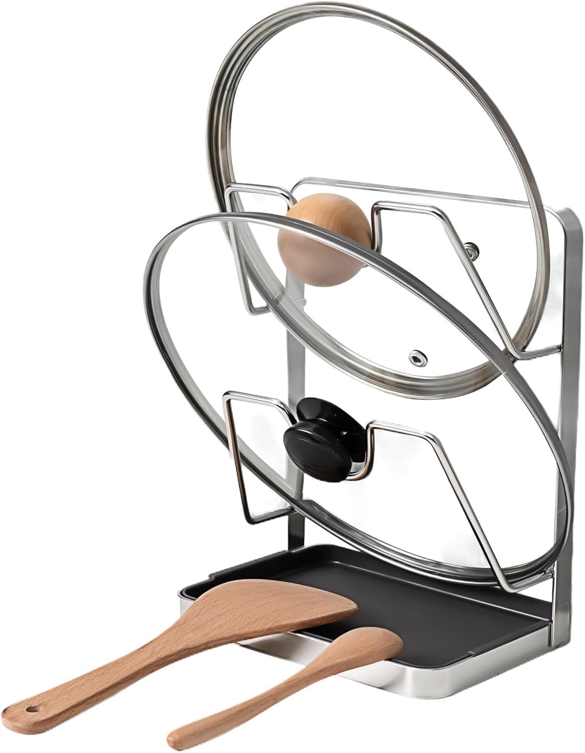 304 Stainless Steel Pot Lid Holder While Cooking, Kitchen Pot Lid Storage Rack for stove top, Multifunctional Kitchen Pot Lid Organizer for Countertop（Silver）